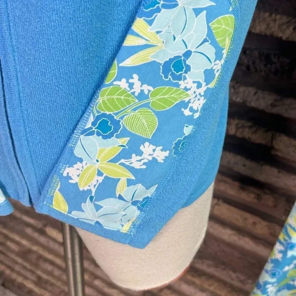 Doncaster Hawaiian Orchid Floral Cardigan Sweater and Side Zip Cropped Pants - Picture 3 of 7